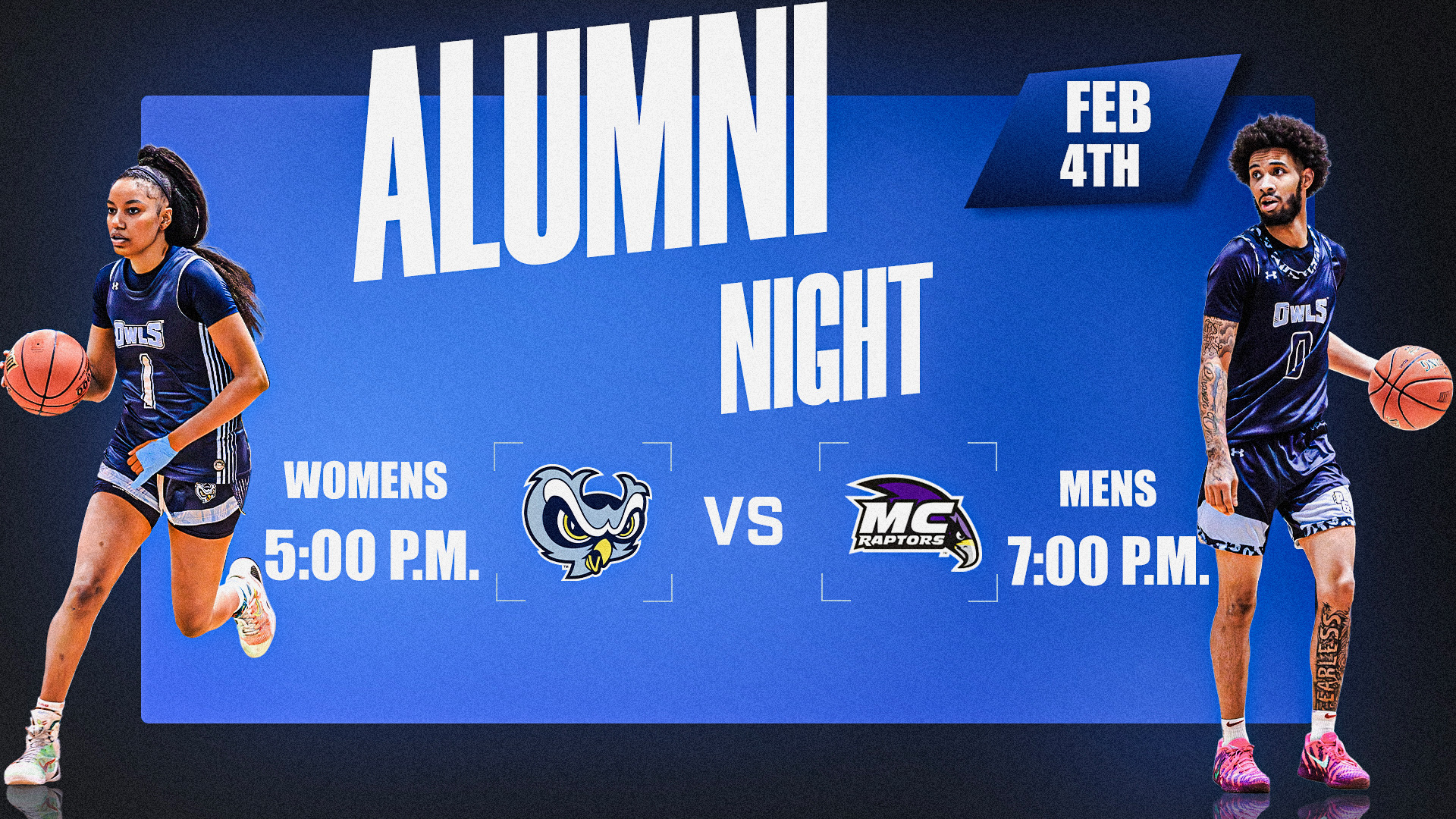 Owls to Host Alumni Night on February 4th vs. Montgomery